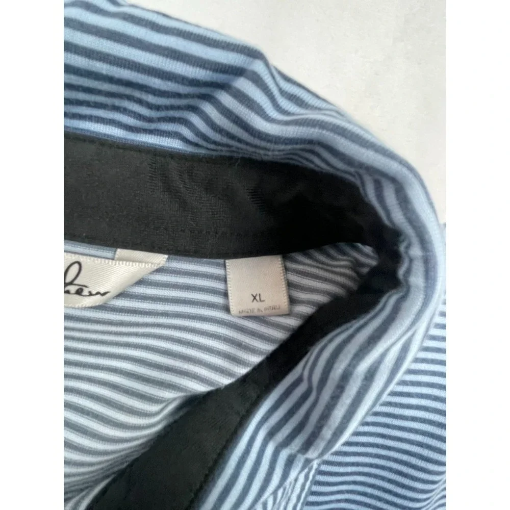 TRAVIS MATHEW POLO SHIRT MENS XL BLUE GREY STRIPED GOLF POLO SHORT SLEEVE CLUB